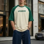 Swanwhite-Bottle Green Raglan Oversized Typography Printed T-shirt